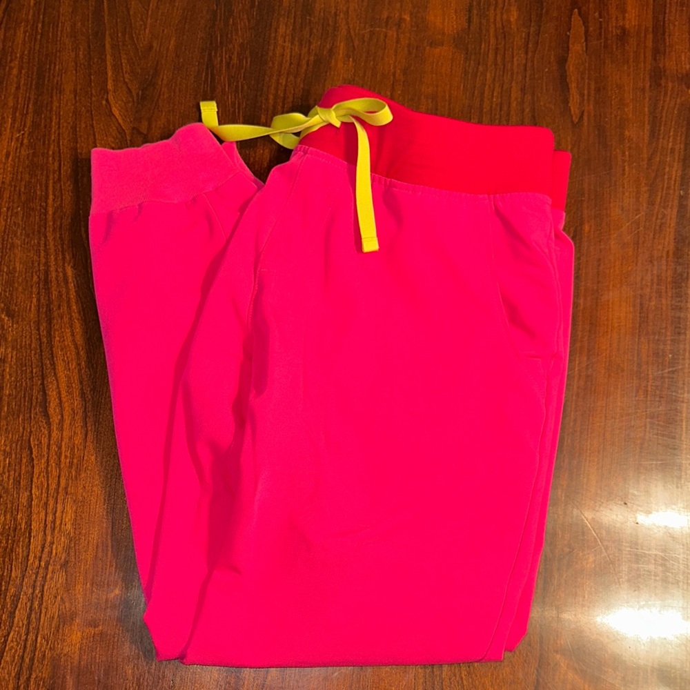Figs Hot Pink Joggers with Yellow Accent